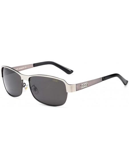 Oval Driving mirror polarized glasses men's car gift sunglasses - Black Silver Frame Gray Piece - CI190N63ID2 $39.58