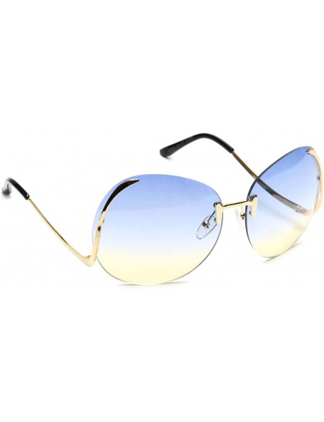 Oversized Women's Rimless Gold Sunglasses Curved Metal Arms Square Oversized Two Tone Lens - Blue & Yellow - CT18EOMT37T $12.65