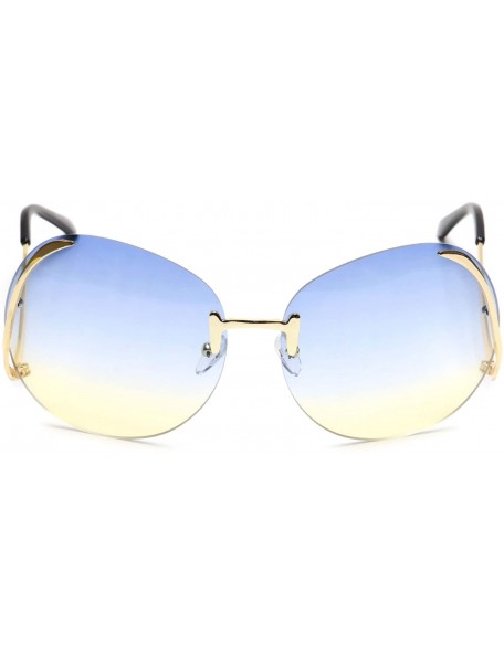 Oversized Women's Rimless Gold Sunglasses Curved Metal Arms Square Oversized Two Tone Lens - Blue & Yellow - CT18EOMT37T $12.65