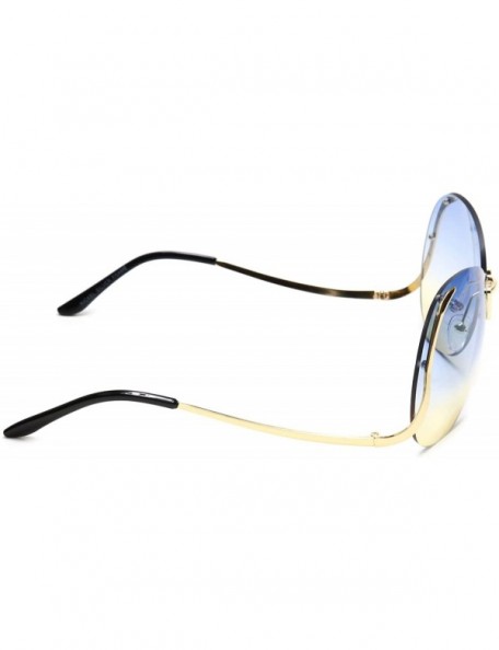 Oversized Women's Rimless Gold Sunglasses Curved Metal Arms Square Oversized Two Tone Lens - Blue & Yellow - CT18EOMT37T $12.65