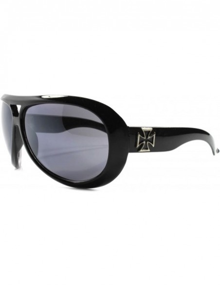 Shield Classic Vintage Retro Wrap Around Sporty Chopper Cross Emblem Sunglasses - Black - C4189306YD4 $13.65