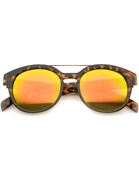 Wayfarer Modern Slim Metal Crossbar Iridescent Lens Horn Rimmed Sunglasses 51mm - Tortoise / Orange Mirror - C912I21RRQ5 $18.64