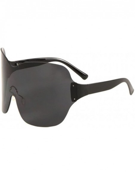 Oversized Oslo Rimless Oversized One Piece Shield Sunglasses - Black Transparent Frame - C818CXZMQ8H $11.68