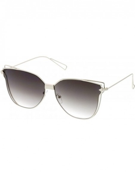 Cat Eye Oversize Slim Wire Arms Colored Mirror Flat Lens Cat Eye Sunglasses 59mm - Silver / Lavender - CY1838YND6Z $9.06