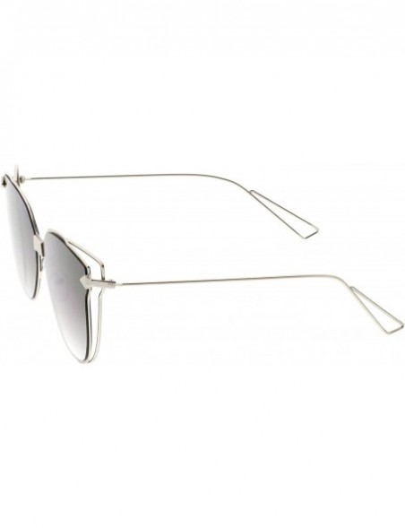 Cat Eye Oversize Slim Wire Arms Colored Mirror Flat Lens Cat Eye Sunglasses 59mm - Silver / Lavender - CY1838YND6Z $9.06