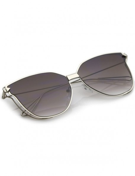 Cat Eye Oversize Slim Wire Arms Colored Mirror Flat Lens Cat Eye Sunglasses 59mm - Silver / Lavender - CY1838YND6Z $9.06