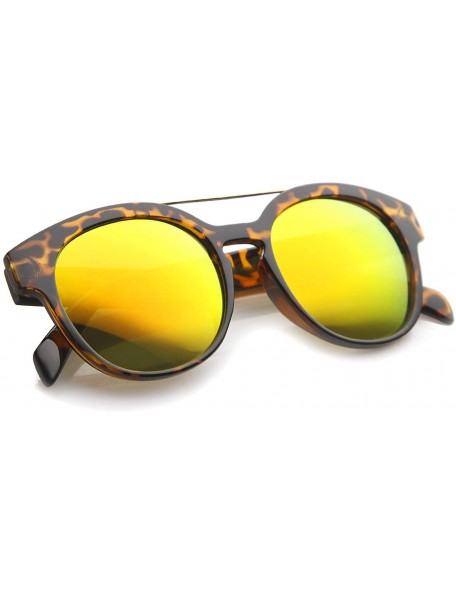 Wayfarer Modern Slim Metal Crossbar Iridescent Lens Horn Rimmed Sunglasses 51mm - Tortoise / Orange Mirror - C912I21RRQ5 $12.11