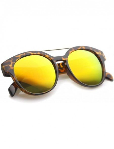 Wayfarer Modern Slim Metal Crossbar Iridescent Lens Horn Rimmed Sunglasses 51mm - Tortoise / Orange Mirror - C912I21RRQ5 $12.11