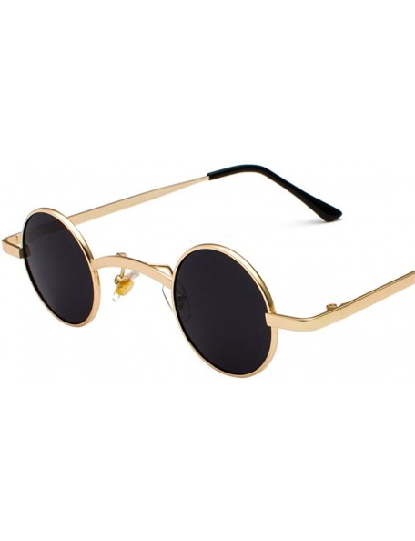 Round Small Round Sunglasses Men Metal Retro Tiny Sun Glasses for Women Accessories - Gold With Black - CQ18GCXWKTI $11.14