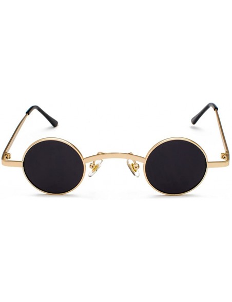 Round Small Round Sunglasses Men Metal Retro Tiny Sun Glasses for Women Accessories - Gold With Black - CQ18GCXWKTI $11.14