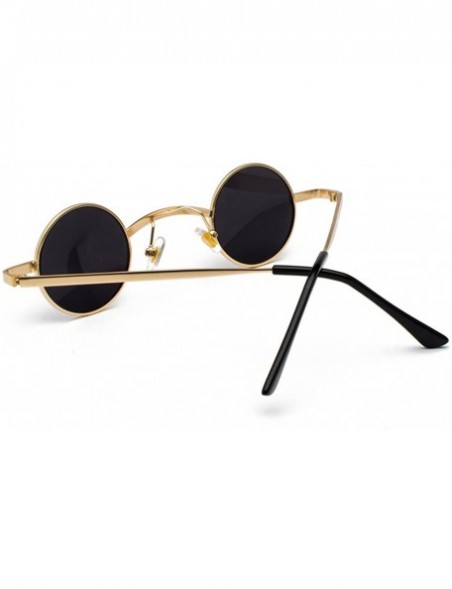 Round Small Round Sunglasses Men Metal Retro Tiny Sun Glasses for Women Accessories - Gold With Black - CQ18GCXWKTI $11.14