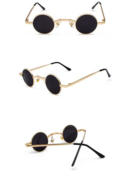 Round Small Round Sunglasses Men Metal Retro Tiny Sun Glasses for Women Accessories - Gold With Black - CQ18GCXWKTI $11.14