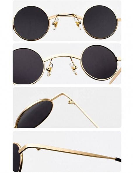 Round Small Round Sunglasses Men Metal Retro Tiny Sun Glasses for Women Accessories - Gold With Black - CQ18GCXWKTI $11.14