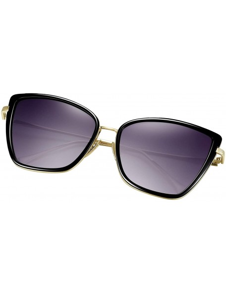 Square Oversized Cateye Sunglasses for Women - Fashion Metal Frame Cat Eye Womens Sunglasses - Black - CU12MXFGQ9Q $16.67