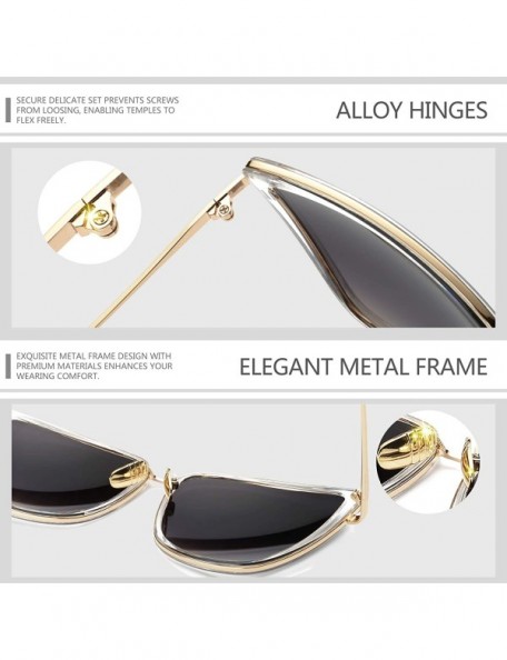 Square Oversized Cateye Sunglasses for Women - Fashion Metal Frame Cat Eye Womens Sunglasses - Black - CU12MXFGQ9Q $16.67