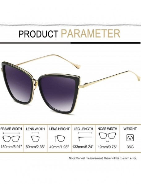 Square Oversized Cateye Sunglasses for Women - Fashion Metal Frame Cat Eye Womens Sunglasses - Black - CU12MXFGQ9Q $16.67
