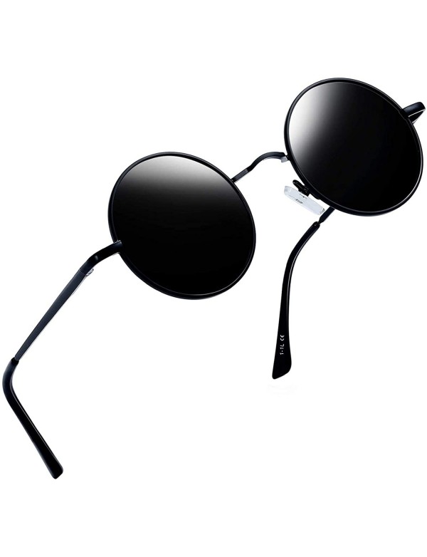 Oval Polarized Lennon Round Sunglasses Women Men Circle Hippie Sun Glasses - Black Frame Black Lens - CG12EWT6Q7R $9.33