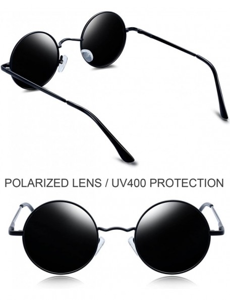 Oval Polarized Lennon Round Sunglasses Women Men Circle Hippie Sun Glasses - Black Frame Black Lens - CG12EWT6Q7R $9.33