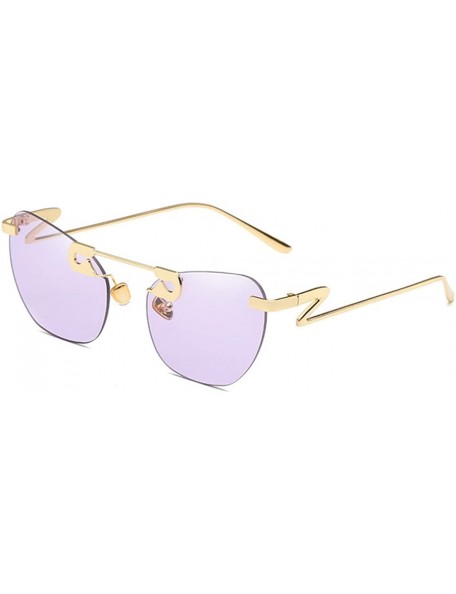 Oval Male Female Fashion Metal Sunglasses Retro Frameless Z-shaped leg - Purple - C218EX4NL2X $14.22