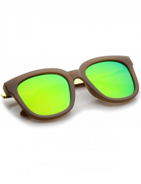 Cat Eye Modern Horn Rimmed Metal Temple Square Mirror Flat Lens Cat Eye Sunglasses 54mm - Brown-gold / Green Mirror - CX12NZU...