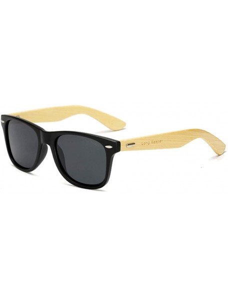 Square Polarized Bamboo Wood Arms Sunglasses Classic Women Men Driving Glasses - Grey - C318QQ62OU5 $31.82
