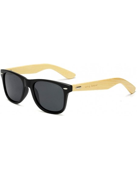 Square Polarized Bamboo Wood Arms Sunglasses Classic Women Men Driving Glasses - Grey - C318QQ62OU5 $17.82
