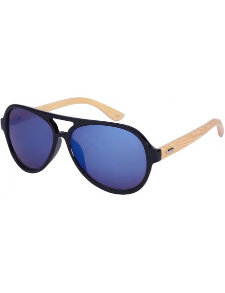 Oversized Retro Wooden Bamboo Sunglasses Aviators Women Men Mirrored Lens with Case - CE187EKXMXX $18.52