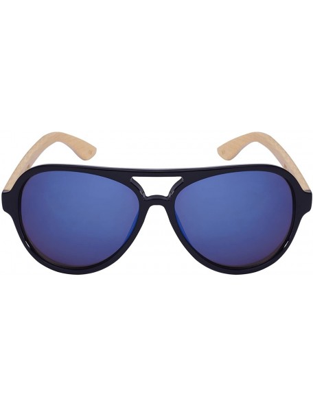 Oversized Retro Wooden Bamboo Sunglasses Aviators Women Men Mirrored Lens with Case - CE187EKXMXX $18.52