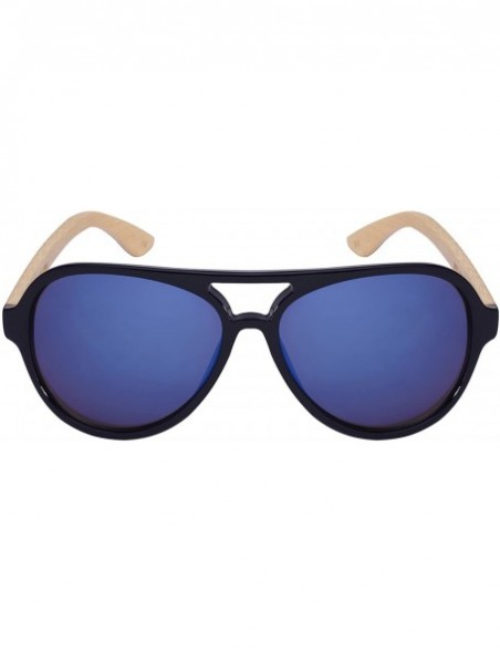 Oversized Retro Wooden Bamboo Sunglasses Aviators Women Men Mirrored Lens with Case - CE187EKXMXX $18.52