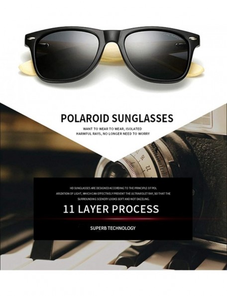 Square Polarized Bamboo Wood Arms Sunglasses Classic Women Men Driving Glasses - Grey - C318QQ62OU5 $17.82