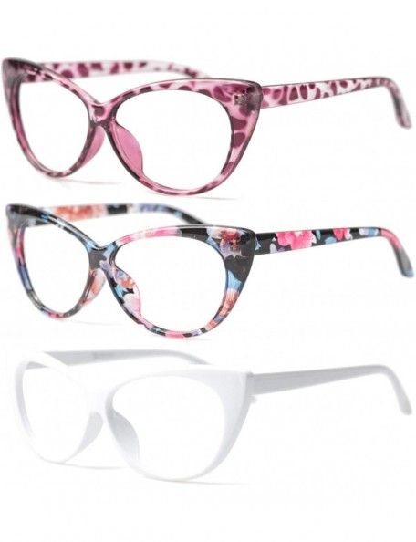 Cat Eye 3-Pair Value Pack Fashion Designer Cat Eye Reading Glasses for Womens - White + Floral + Purple Tortoise - CQ18EWY6C5...