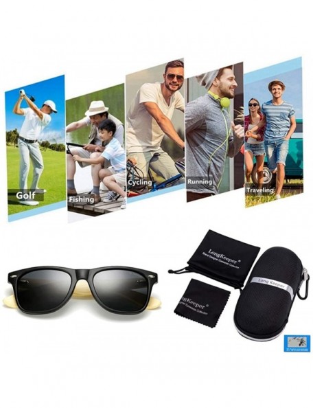 Square Polarized Bamboo Wood Arms Sunglasses Classic Women Men Driving Glasses - Grey - C318QQ62OU5 $17.82