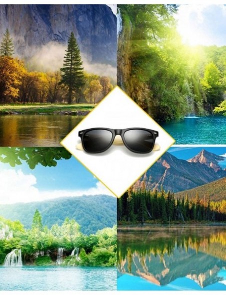 Square Polarized Bamboo Wood Arms Sunglasses Classic Women Men Driving Glasses - Grey - C318QQ62OU5 $17.82