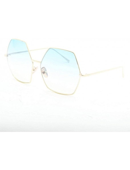 Oversized Oversized Metal Geometric Pentagon Gradient Color Lens Hippie Sunglasses - yhl - Blueyellow - CB12MYB139U $32.18