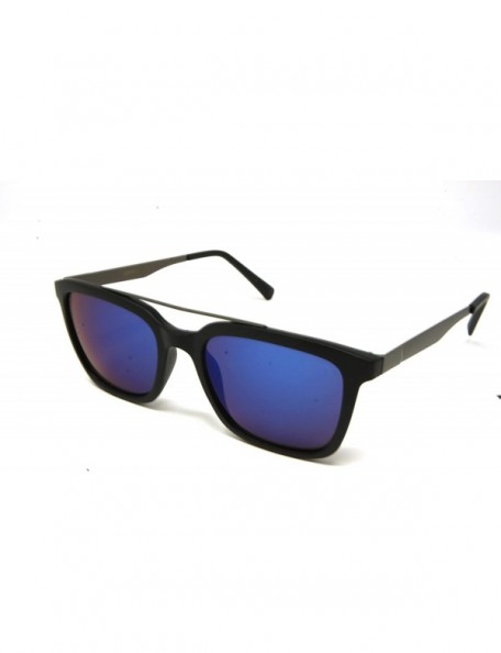 Sport Vintage Retro Top Crossbar Flat Lens - Medium Matte Black Gunmetal/Blue Mirror Lens - CU185GLSSOU $12.59