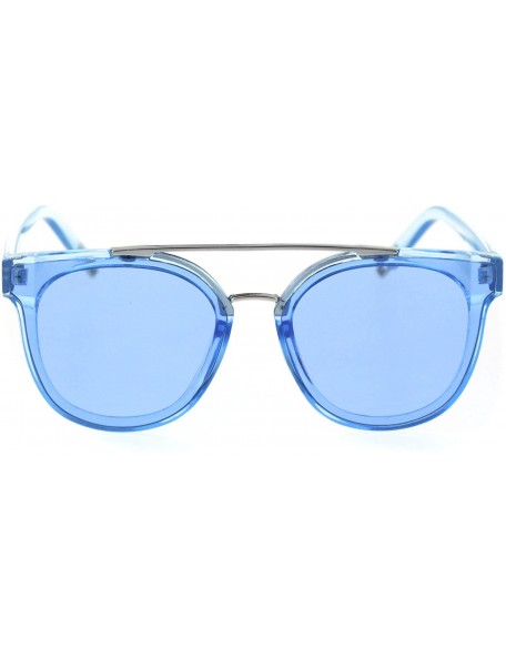 Rectangular Trendy Retro Panel Lens Horn Rim Hipster Sunglasses - Silver Blue - CJ18RX4ZUKK $9.03