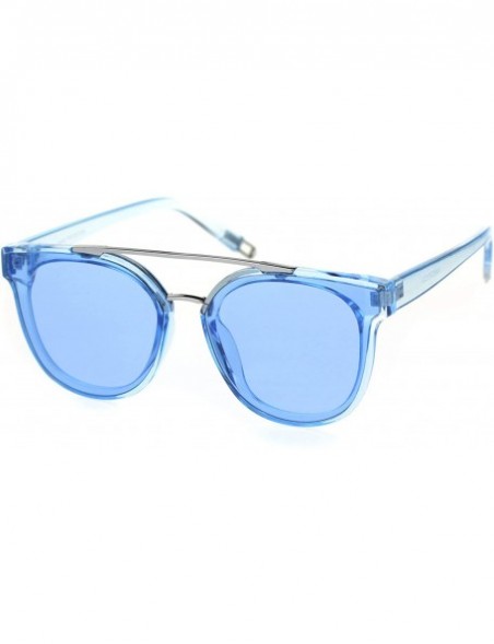 Rectangular Trendy Retro Panel Lens Horn Rim Hipster Sunglasses - Silver Blue - CJ18RX4ZUKK $9.03