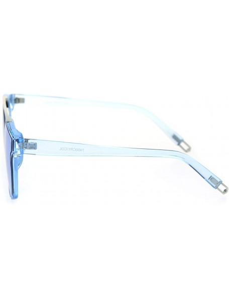 Rectangular Trendy Retro Panel Lens Horn Rim Hipster Sunglasses - Silver Blue - CJ18RX4ZUKK $9.03