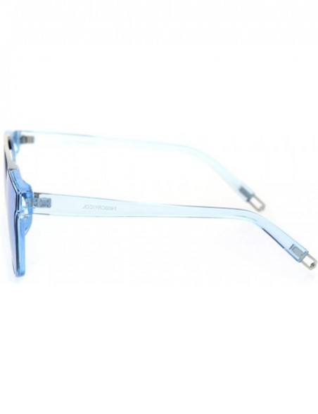 Rectangular Trendy Retro Panel Lens Horn Rim Hipster Sunglasses - Silver Blue - CJ18RX4ZUKK $9.03