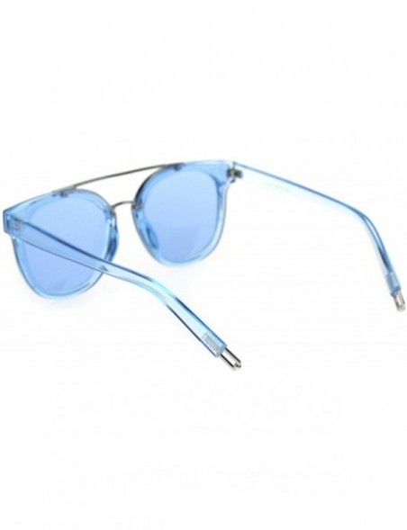 Rectangular Trendy Retro Panel Lens Horn Rim Hipster Sunglasses - Silver Blue - CJ18RX4ZUKK $9.03