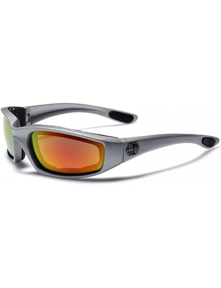 Goggle Padded Bikers Sport Sunglasses Offered in Variety of Colors - Silver - Fire - CT11P3RNH2Z $7.98
