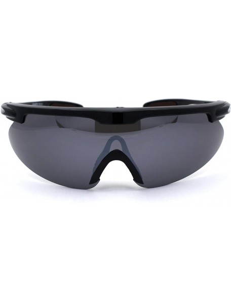 Sport Mens Oversize Flat Top Sport Warp Shield Runners Sunglasses - Black - C311WYXISTD $19.36