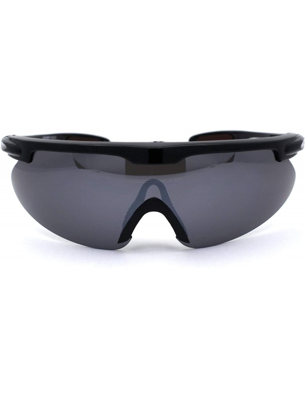 Sport Mens Oversize Flat Top Sport Warp Shield Runners Sunglasses - Black - C311WYXISTD $9.93