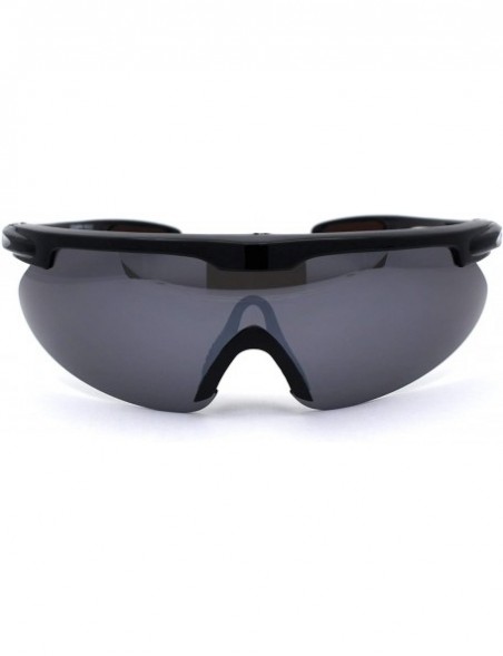 Sport Mens Oversize Flat Top Sport Warp Shield Runners Sunglasses - Black - C311WYXISTD $9.93