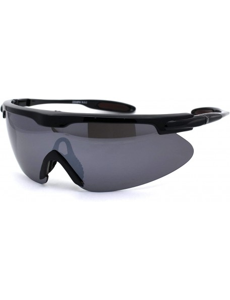 Sport Mens Oversize Flat Top Sport Warp Shield Runners Sunglasses - Black - C311WYXISTD $9.93