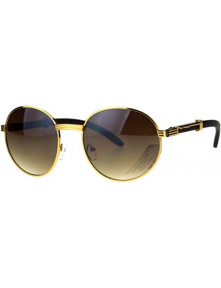 Oval Mens Large Round Wood Buff OG Gangster 90s Luxury Shades Sunglasses - Yellow Gold - CQ183OGS9M9 $11.64