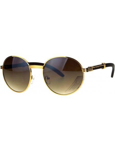 Oval Mens Large Round Wood Buff OG Gangster 90s Luxury Shades Sunglasses - Yellow Gold - CQ183OGS9M9 $11.64