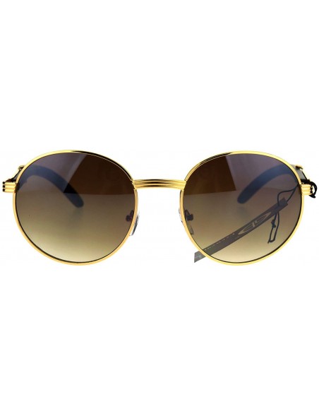 Oval Mens Large Round Wood Buff OG Gangster 90s Luxury Shades Sunglasses - Yellow Gold - CQ183OGS9M9 $11.64