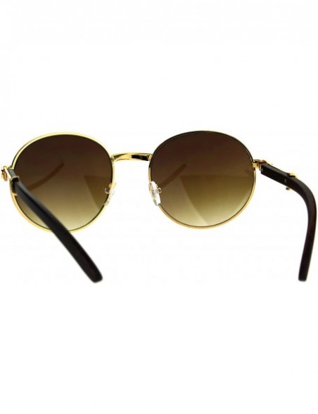 Oval Mens Large Round Wood Buff OG Gangster 90s Luxury Shades Sunglasses - Yellow Gold - CQ183OGS9M9 $11.64