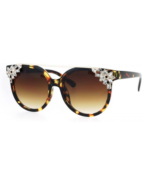 Round Diva Fashion Sunglasses Rhinestone Decors Womens Bling Glam Shades UV 400 - Lite Tort (Brown) - C1186A8U95C $11.57